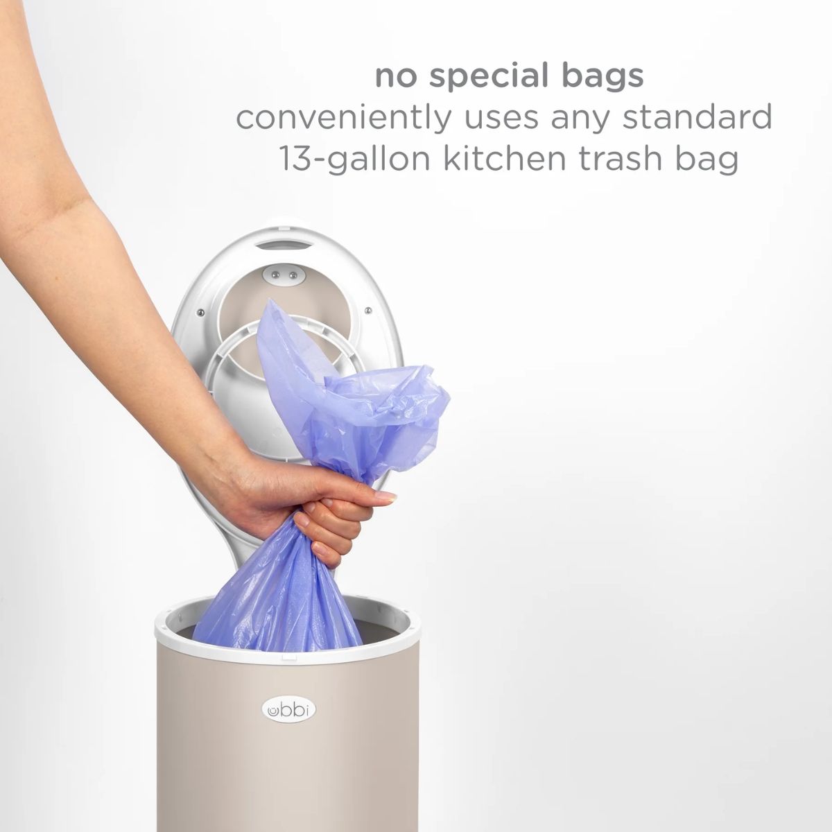 Lixeira Para Fraldas Ubbi em Aço Inoxidável Taupe - No Special Bags Needed