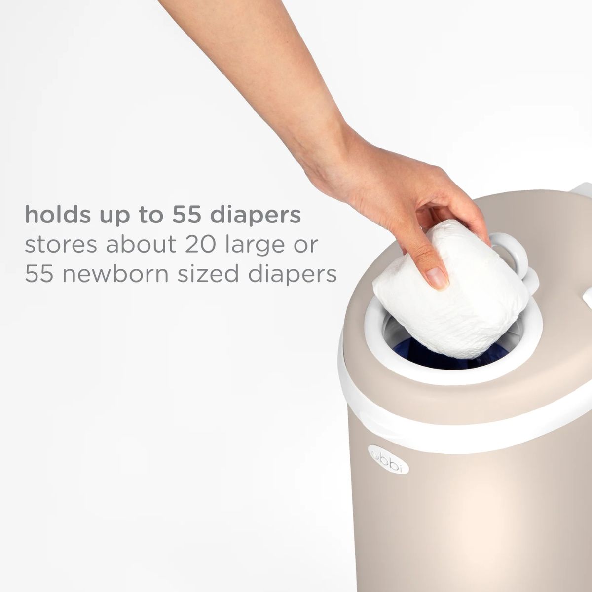 Lixeira Para Fraldas Ubbi em Aço Inoxidável Taupe - High Capacity and Easy Handling