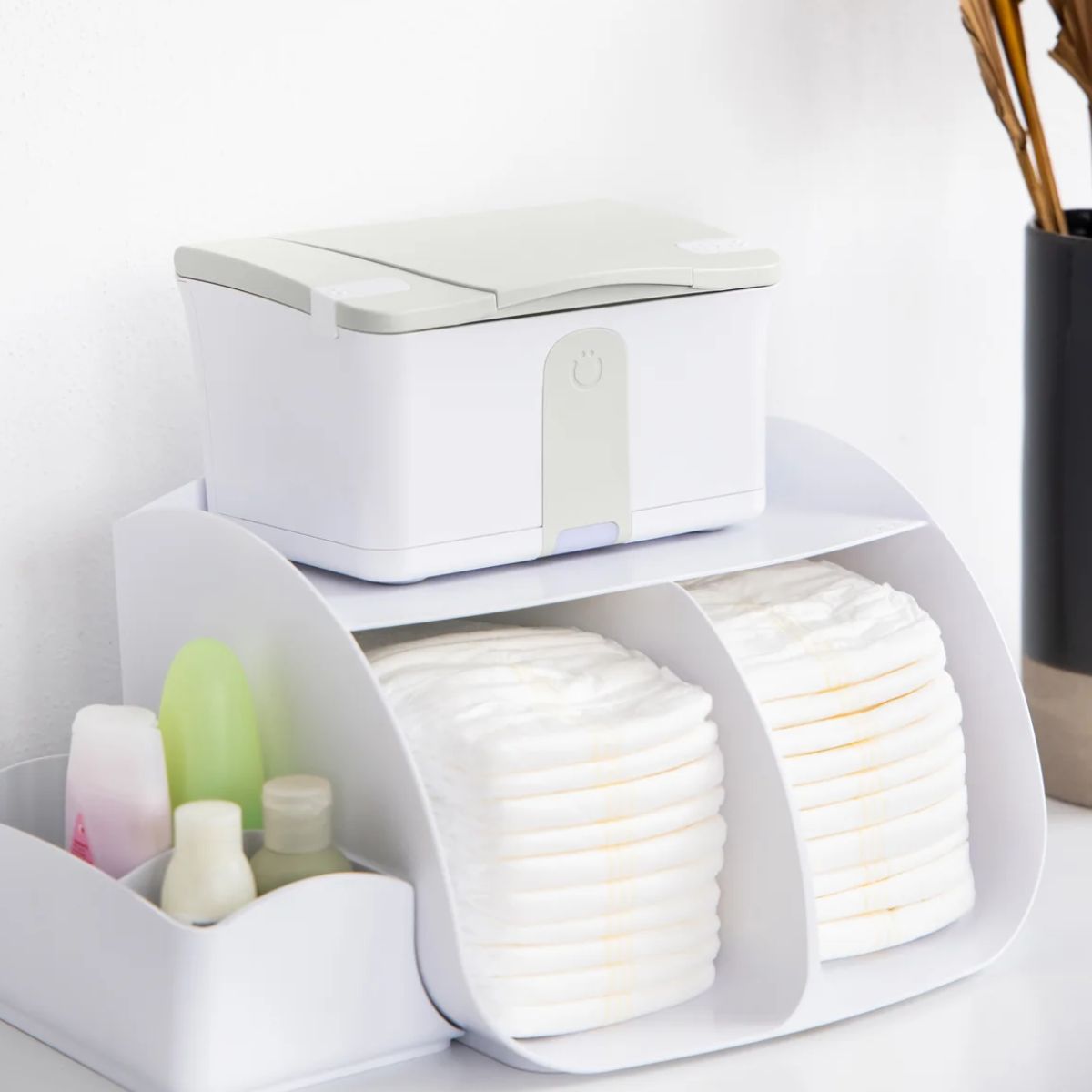 Ubbi Tabletop Diaper Caddy - White - Organized Diaper Changing Station